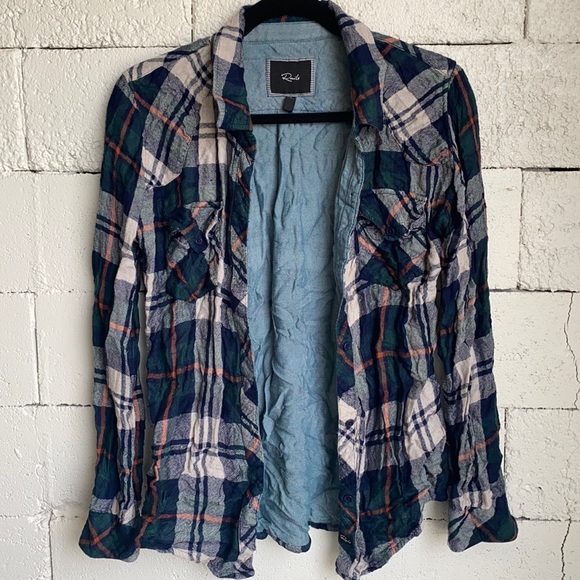 Rails Flannel Size Large Green/Taupe/Rust - Picture 1 of 4